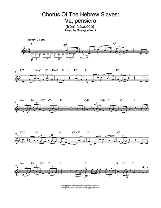 Preview Giuseppe Verdi Va, Pensiero (Chorus Of The Hebrew Slaves) (from Nabucco) Classical sheet music, notes and chords for Melody Line & Chords, SKU: 13997 sheet music, piano notes, chords, guitar tabs, score, transpose, transcribe, how to play, guide, download, learn, tutorial, progression, song, artist, awards, billboard, mtv, vh1, tour, single, album, release