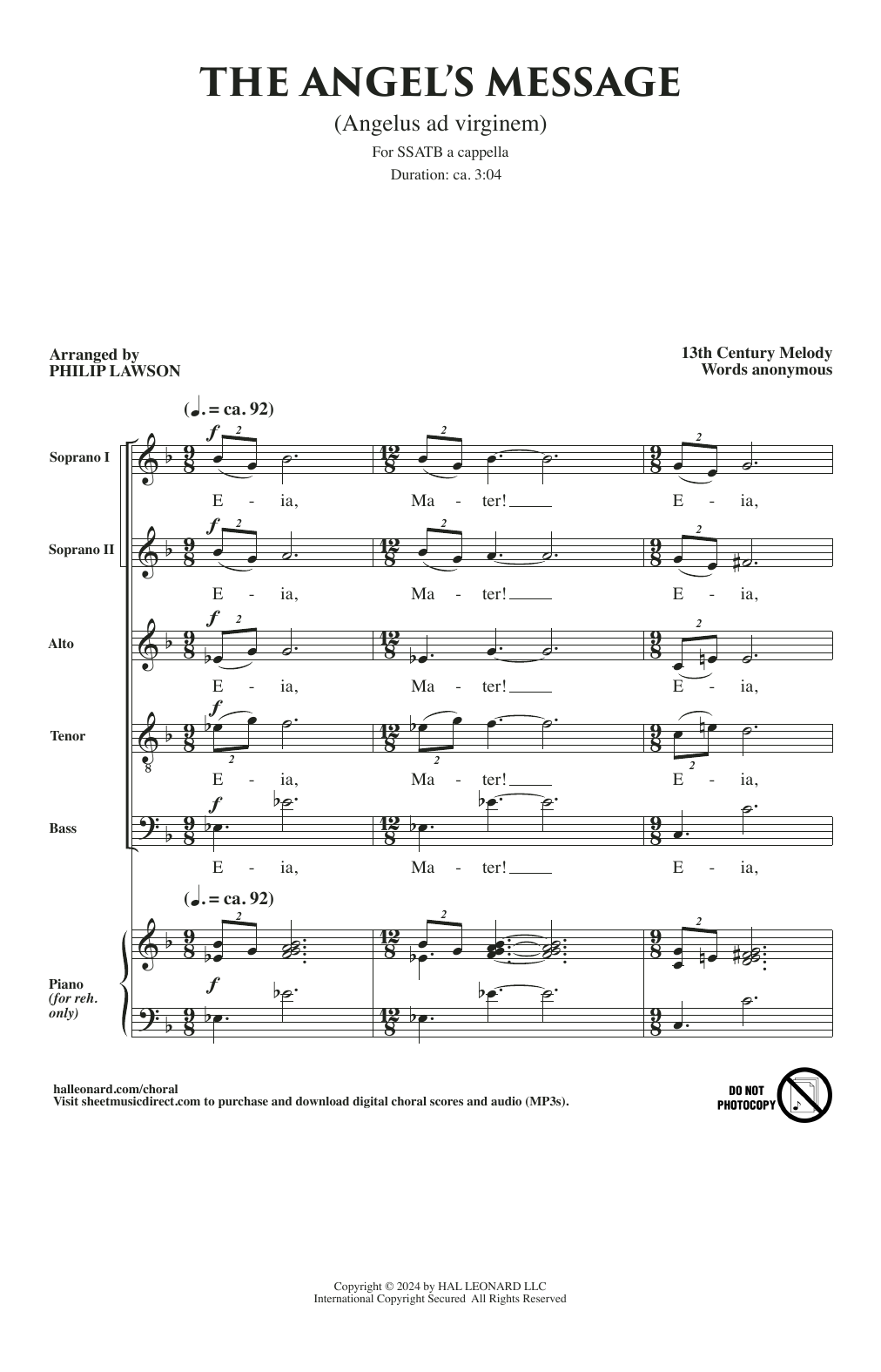 13th Century Melody The Angel's Message (Angelus Ad Virginem) (arr. Philip Lawson) Sheet Music Notes & Chords for SSATB Choir - Download or Print PDF