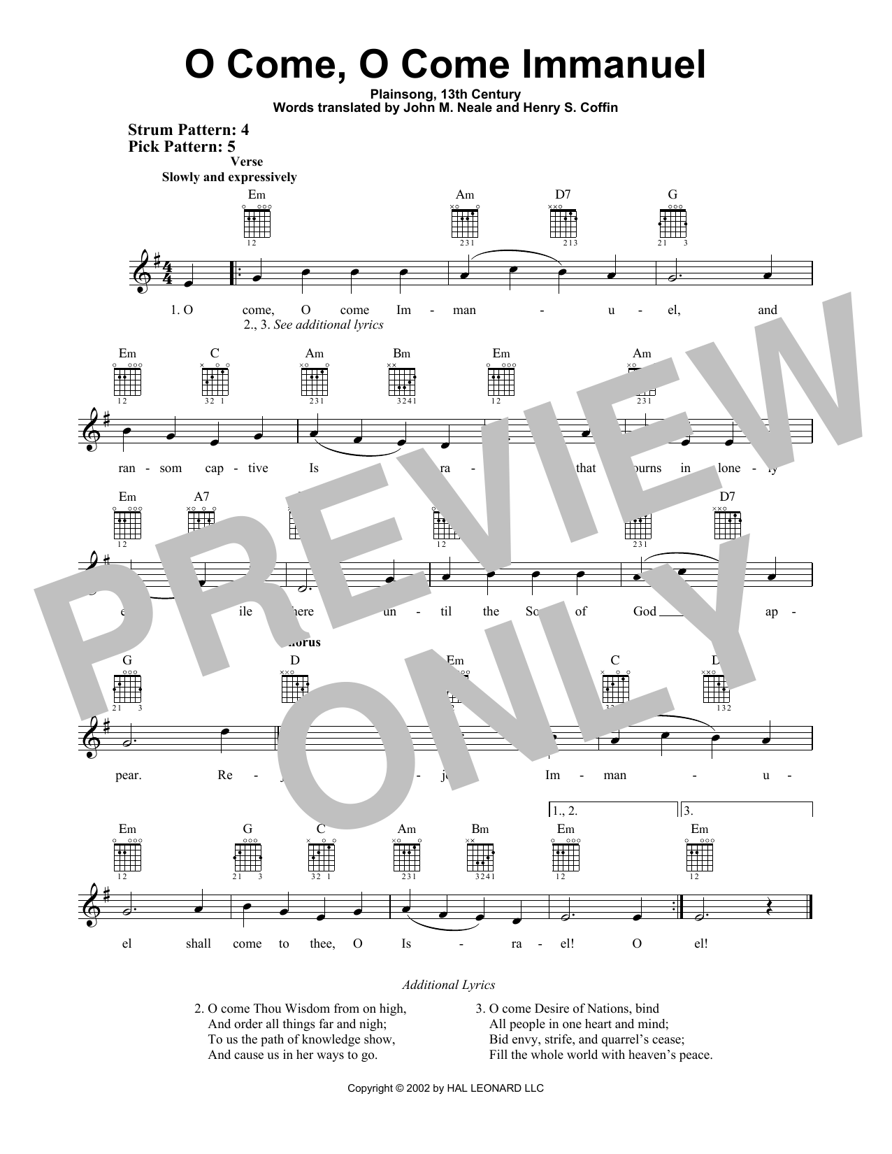 13th Century Plainsong O Come, O Come Immanuel Sheet Music Notes & Chords for Easy Guitar - Download or Print PDF