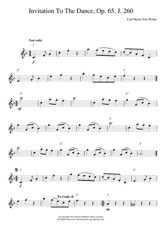 Preview Carl Weber Invitation To The Dance Classical sheet music, notes and chords for Melody Line, Lyrics & Chords, SKU: 14066 sheet music, piano notes, chords, guitar tabs, score, transpose, transcribe, how to play, guide, download, learn, tutorial, progression, song, artist, awards, billboard, mtv, vh1, tour, single, album, release