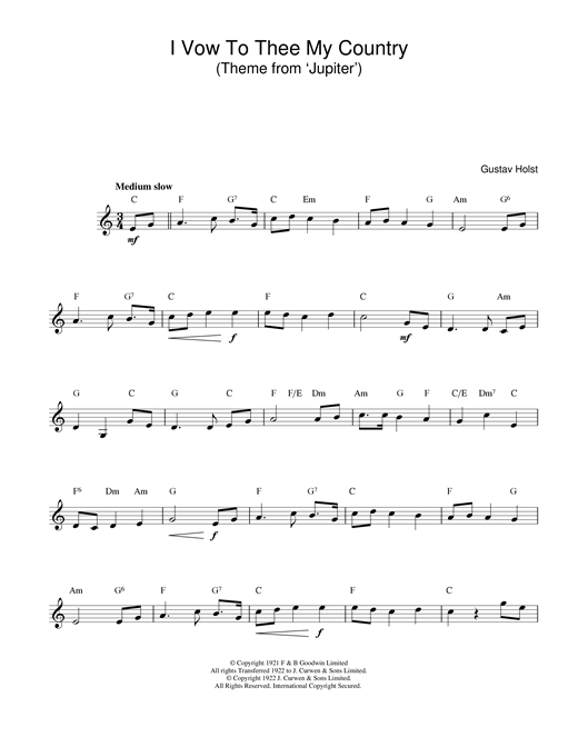 Preview Gustav Holst I Vow To Thee My Country Post-1900 sheet music, notes and chords for Melody Line & Chords, SKU: 14073 sheet music, piano notes, chords, guitar tabs, score, transpose, transcribe, how to play, guide, download, learn, tutorial, progression, song, artist, awards, billboard, mtv, vh1, tour, single, album, release