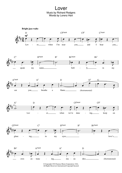 Preview Rodgers & Hart Lover Musicals sheet music, notes and chords for Melody Line, Lyrics & Chords, SKU: 14102 sheet music, piano notes, chords, guitar tabs, score, transpose, transcribe, how to play, guide, download, learn, tutorial, progression, song, artist, awards, billboard, mtv, vh1, tour, single, album, release