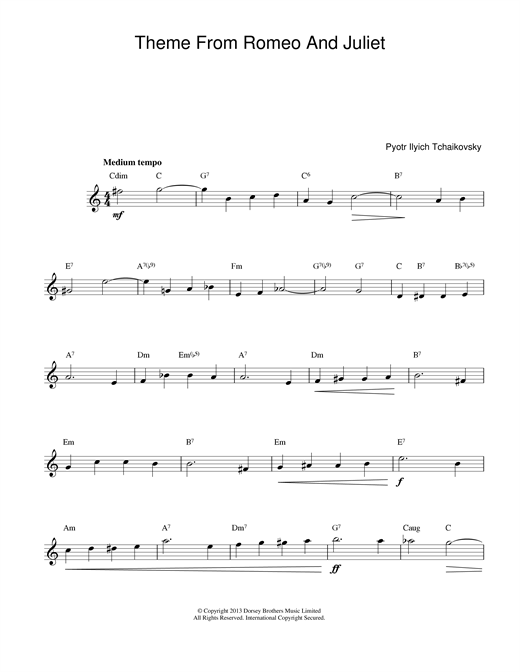 Preview Pyotr Ilyich Tchaikovsky Romeo And Juliet Classical sheet music, notes and chords for Melody Line & Chords, SKU: 14151 sheet music, piano notes, chords, guitar tabs, score, transpose, transcribe, how to play, guide, download, learn, tutorial, progression, song, artist, awards, billboard, mtv, vh1, tour, single, album, release