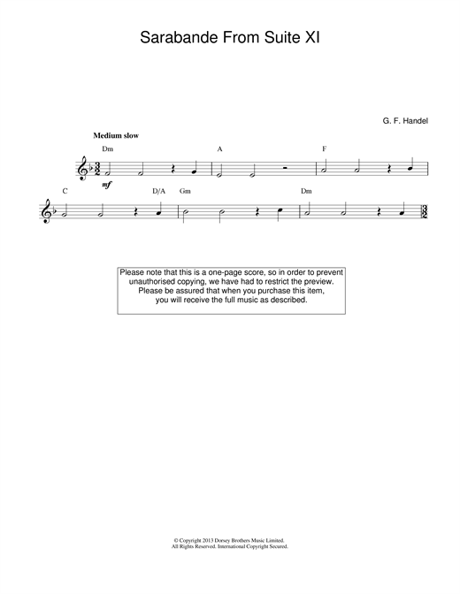 Preview George Frideric Handel Sarabande (from Harpsichord Suite in D Minor) Classical sheet music, notes and chords for Melody Line & Chords, SKU: 14156 sheet music, piano notes, chords, guitar tabs, score, transpose, transcribe, how to play, guide, download, learn, tutorial, progression, song, artist, awards, billboard, mtv, vh1, tour, single, album, release