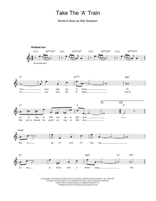 Billy Strayhorn Take The A Train Sheet Music Download Pdf Score