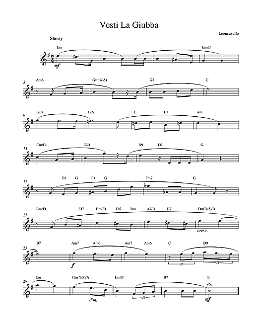 Preview Ruggero Leoncavallo Vesti La Giubba Classical sheet music, notes and chords for Melody Line & Chords, SKU: 14209 sheet music, piano notes, chords, guitar tabs, score, transpose, transcribe, how to play, guide, download, learn, tutorial, progression, song, artist, awards, billboard, mtv, vh1, tour, single, album, release