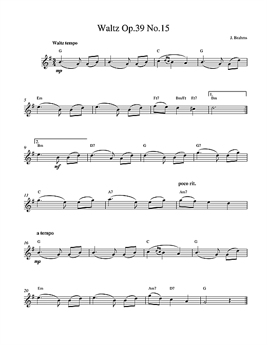Preview Johannes Brahms Waltz Op.39 No.15 Classical sheet music, notes and chords for Melody Line & Chords, SKU: 14216 sheet music, piano notes, chords, guitar tabs, score, transpose, transcribe, how to play, guide, download, learn, tutorial, progression, song, artist, awards, billboard, mtv, vh1, tour, single, album, release