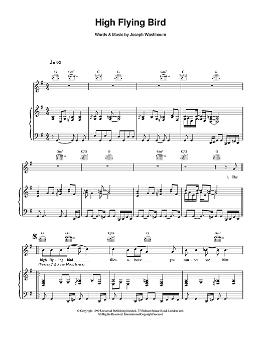 Preview Toploader High Flying Bird Rock sheet music, notes and chords for Piano, Vocal & Guitar, SKU: 14429 High Flying Bird sheet music