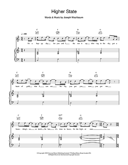 Preview Toploader Higher State Rock sheet music, notes and chords for Piano, Vocal & Guitar, SKU: 14433 sheet music, piano notes, chords, guitar tabs, score, transpose, transcribe, how to play, guide, download, learn, tutorial, progression, song, artist, awards, billboard, mtv, vh1, tour, single, album, release
