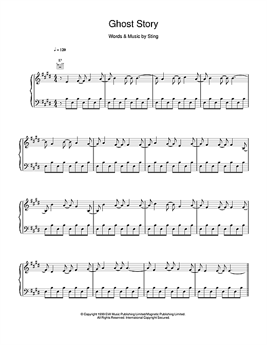 Preview Sting Ghost Story Rock sheet music, notes and chords for Piano, Vocal & Guitar, SKU: 14478 Ghost Story sheet music