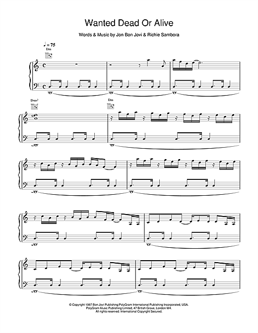 Preview Bon Jovi Wanted Dead Or Alive Rock sheet music, notes and chords for Violin, SKU: 14499 sheet music, piano notes, chords, guitar tabs, score, transpose, transcribe, how to play, guide, download, learn, tutorial, progression, song, artist, awards, billboard, mtv, vh1, tour, single, album, release