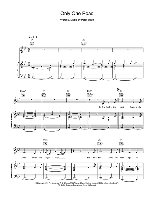 Preview Celine Dion Only One Road Pop sheet music, notes and chords for Piano, Vocal & Guitar (Right-Hand Melody), SKU: 14504 sheet music, piano notes, chords, guitar tabs, score, transpose, transcribe, how to play, guide, download, learn, tutorial, progression, song, artist, awards, billboard, mtv, vh1, tour, single, album, release