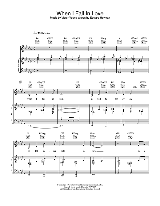 Preview Celine Dion When I Fall In Love Pop sheet music, notes and chords for Piano, Vocal & Guitar (Right-Hand Melody), SKU: 14508 sheet music, piano notes, chords, guitar tabs, score, transpose, transcribe, how to play, guide, download, learn, tutorial, progression, song, artist, awards, billboard, mtv, vh1, tour, single, album, release