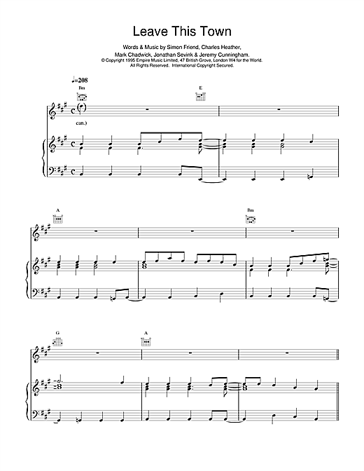 Preview The Levellers Leave This Town Pop sheet music, notes and chords for Piano, Vocal & Guitar (Right-Hand Melody), SKU: 14519 Leave This Town sheet music