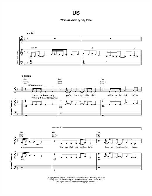 Preview Celine Dion Us Pop sheet music, notes and chords for Piano, Vocal & Guitar (Right-Hand Melody), SKU: 14577 Us sheet music