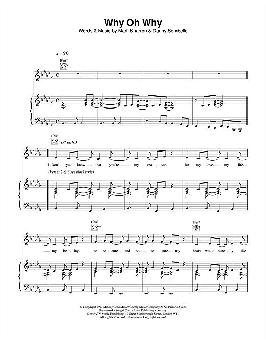 Preview Celine Dion Why Oh Why Pop sheet music, notes and chords for Piano, Vocal & Guitar (Right-Hand Melody), SKU: 14581 Why Oh Why sheet music
