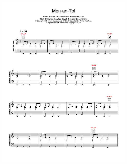 Preview The Levellers Men-an-Tol Pop sheet music, notes and chords for Piano, Vocal & Guitar (Right-Hand Melody), SKU: 14658 Men-an-Tol sheet music