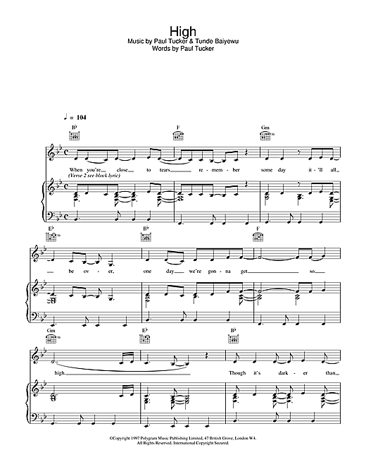 Preview Lighthouse Family High Rock sheet music, notes and chords for Piano, Vocal & Guitar (Right-Hand Melody), SKU: 14662 High sheet music