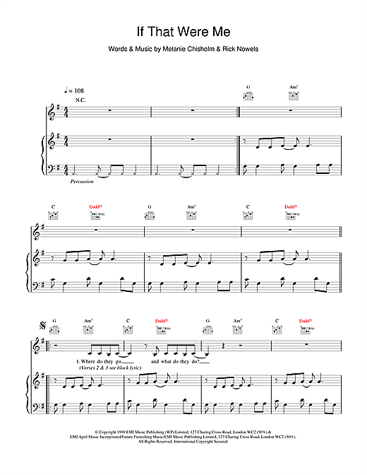 Preview Melanie C If That Were Me Pop sheet music, notes and chords for Piano, Vocal & Guitar, SKU: 14699 sheet music, piano notes, chords, guitar tabs, score, transpose, transcribe, how to play, guide, download, learn, tutorial, progression, song, artist, awards, billboard, mtv, vh1, tour, single, album, release