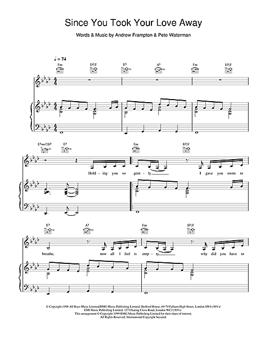 Preview Steps Since You Took Your Love Away Pop sheet music, notes and chords for Piano, Vocal & Guitar (Right-Hand Melody), SKU: 14818 sheet music, piano notes, chords, guitar tabs, score, transpose, transcribe, how to play, guide, download, learn, tutorial, progression, song, artist, awards, billboard, mtv, vh1, tour, single, album, release