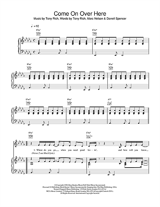 Preview Toni Braxton Come On Over Here R & B sheet music, notes and chords for Piano, Vocal & Guitar (Right-Hand Melody), SKU: 14862 sheet music, piano notes, chords, guitar tabs, score, transpose, transcribe, how to play, guide, download, learn, tutorial, progression, song, artist, awards, billboard, mtv, vh1, tour, single, album, release