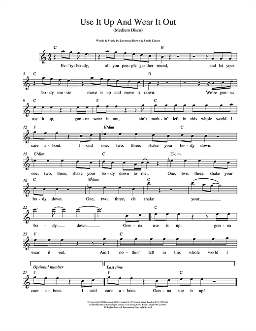 Preview Odyssey Use It Up And Wear It Out Rock sheet music, notes and chords for Melody Line, Lyrics & Chords, SKU: 14872 sheet music, piano notes, chords, guitar tabs, score, transpose, transcribe, how to play, guide, download, learn, tutorial, progression, song, artist, awards, billboard, mtv, vh1, tour, single, album, release
