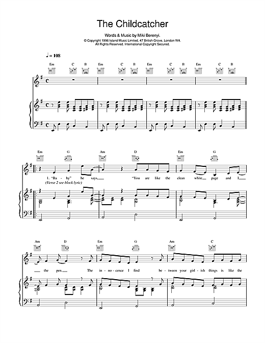 Preview Lush The Childcatcher Pop sheet music, notes and chords for Piano, Vocal & Guitar (Right-Hand Melody), SKU: 14950 The Childcatcher sheet music
