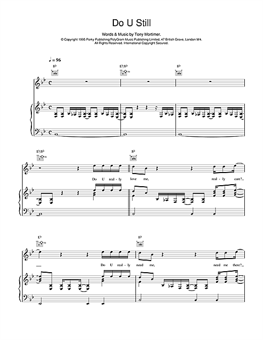 Preview East 17 Do U Still Pop sheet music, notes and chords for Piano, Vocal & Guitar (Right-Hand Melody), SKU: 14964 sheet music, piano notes, chords, guitar tabs, score, transpose, transcribe, how to play, guide, download, learn, tutorial, progression, song, artist, awards, billboard, mtv, vh1, tour, single, album, release