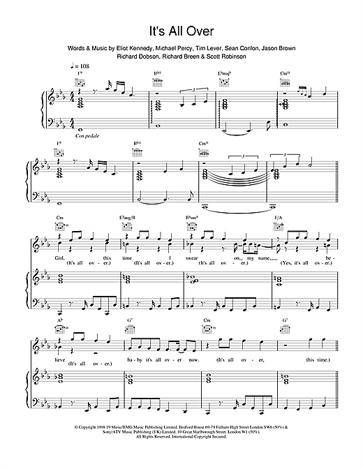 Preview East 17 It's All Over Pop sheet music, notes and chords for Piano, Vocal & Guitar, SKU: 14971 It's All Over sheet music