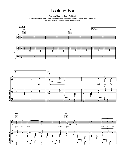 Preview East 17 Looking For Pop sheet music, notes and chords for Piano, Vocal & Guitar (Right-Hand Melody), SKU: 14972 sheet music, piano notes, chords, guitar tabs, score, transpose, transcribe, how to play, guide, download, learn, tutorial, progression, song, artist, awards, billboard, mtv, vh1, tour, single, album, release