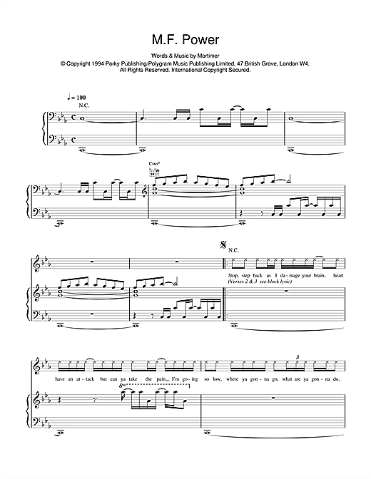 Preview East 17 M F Power Pop sheet music, notes and chords for Piano, Vocal & Guitar, SKU: 14981 sheet music, piano notes, chords, guitar tabs, score, transpose, transcribe, how to play, guide, download, learn, tutorial, progression, song, artist, awards, billboard, mtv, vh1, tour, single, album, release