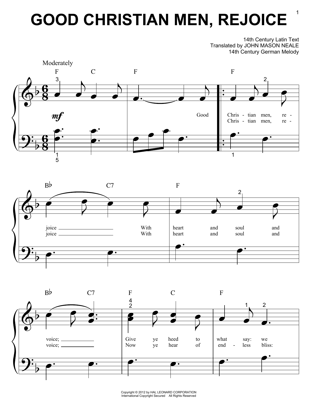 14th Century German Melody Good Christian Men, Rejoice Sheet Music Notes & Chords for Easy Guitar Tab - Download or Print PDF