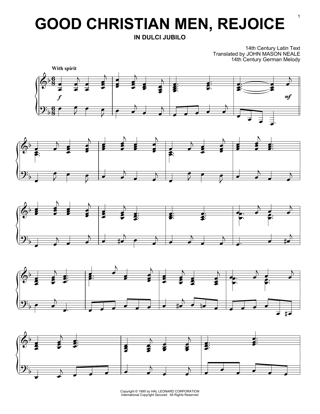 14th Century German Melody Good Christian Men, Rejoice Sheet Music Notes & Chords for Piano - Download or Print PDF