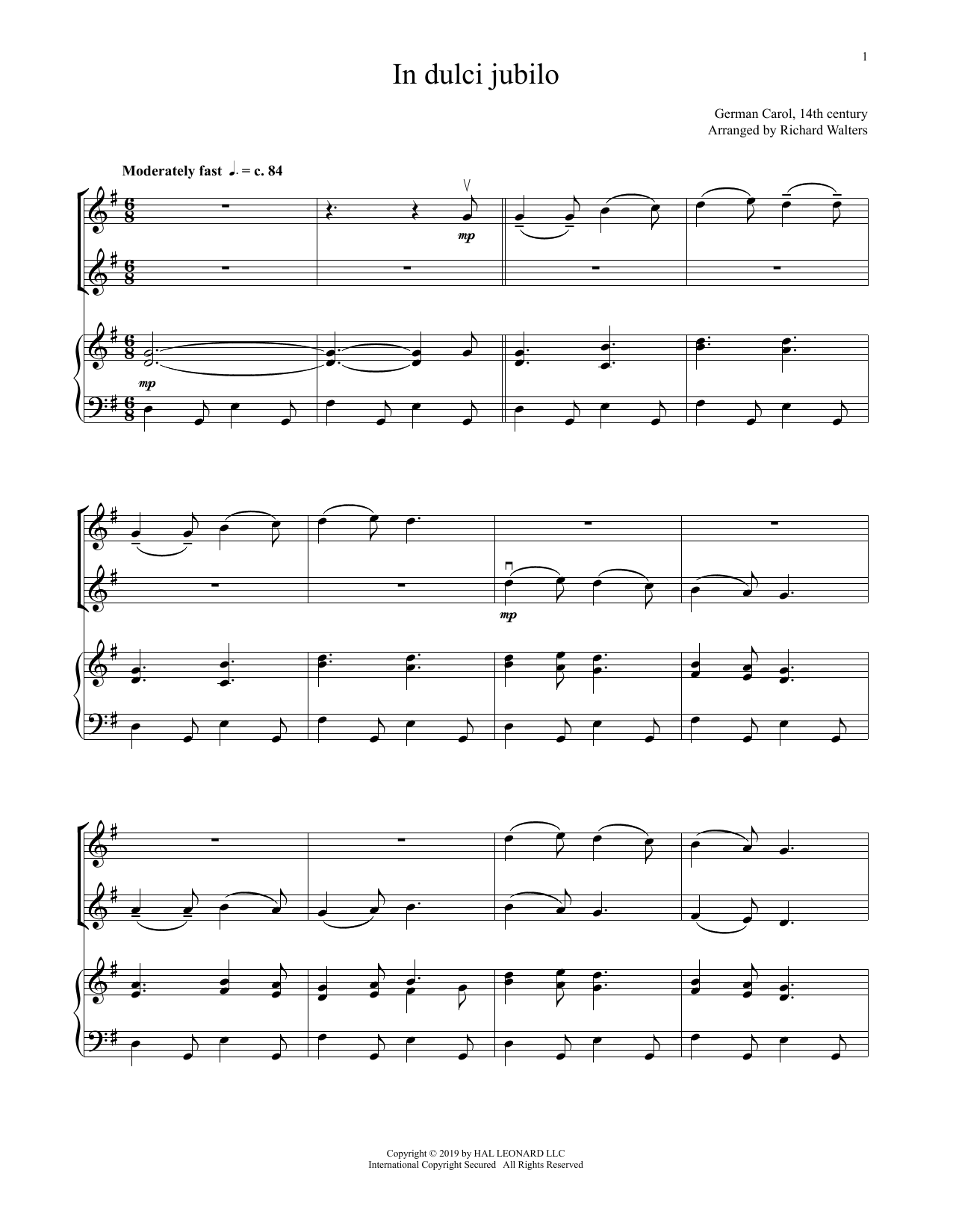 14th Century German Melody In Dulci Jubilo (for Violin Duet and Piano) Sheet Music Notes & Chords for Violin and Piano - Download or Print PDF