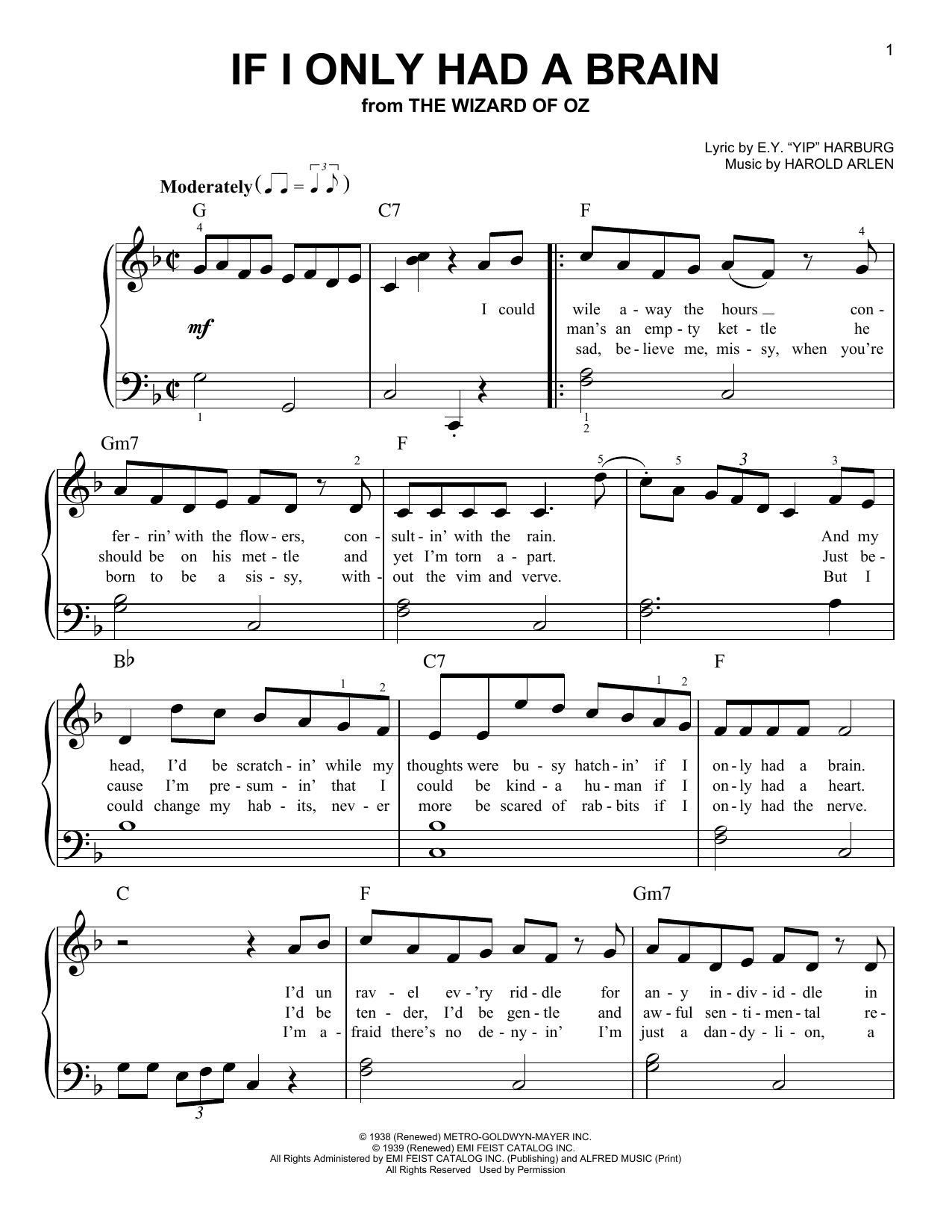 Preview Harold Arlen If I Only Had A Brain Film and TV sheet music, notes and chords for Easy Piano, SKU: 150243 sheet music, piano notes, chords, guitar tabs, score, transpose, transcribe, how to play, guide, download, learn, tutorial, progression, song, artist, awards, billboard, mtv, vh1, tour, single, album, release