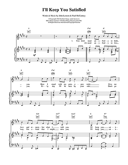 Preview Billy J. Kramer I'll Keep You Satisfied Rock sheet music, notes and chords for Piano, Vocal & Guitar (Right-Hand Melody), SKU: 15039 I'll Keep You Satisfied sheet music