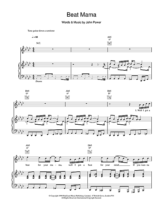 Preview Cast Beat Mama Pop sheet music, notes and chords for Piano, Vocal & Guitar, SKU: 15130 sheet music, piano notes, chords, guitar tabs, score, transpose, transcribe, how to play, guide, download, learn, tutorial, progression, song, artist, awards, billboard, mtv, vh1, tour, single, album, release