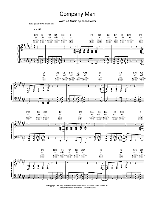 Preview Cast Company Man Pop sheet music, notes and chords for Piano, Vocal & Guitar (Right-Hand Melody), SKU: 15133 sheet music, piano notes, chords, guitar tabs, score, transpose, transcribe, how to play, guide, download, learn, tutorial, progression, song, artist, awards, billboard, mtv, vh1, tour, single, album, release