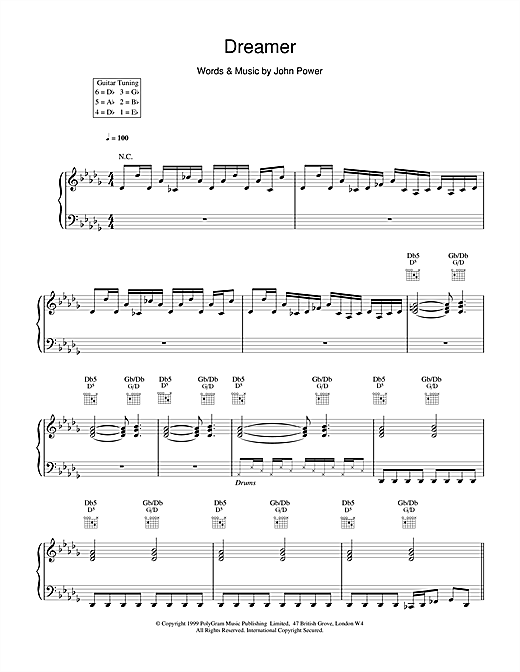 Preview Cast Dreamer Pop sheet music, notes and chords for Piano, Vocal & Guitar (Right-Hand Melody), SKU: 15135 sheet music, piano notes, chords, guitar tabs, score, transpose, transcribe, how to play, guide, download, learn, tutorial, progression, song, artist, awards, billboard, mtv, vh1, tour, single, album, release