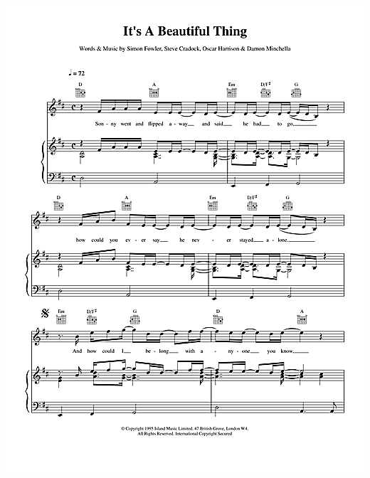 Preview Ocean Colour Scene It's A Beautiful Thing Rock sheet music, notes and chords for Piano, Vocal & Guitar (Right-Hand Melody), SKU: 15152 sheet music, piano notes, chords, guitar tabs, score, transpose, transcribe, how to play, guide, download, learn, tutorial, progression, song, artist, awards, billboard, mtv, vh1, tour, single, album, release