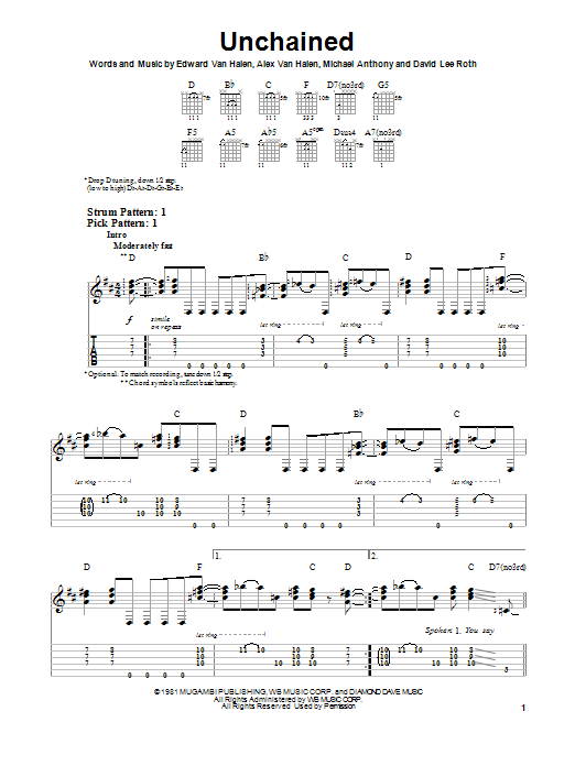 Preview Van Halen Unchained Rock sheet music, notes and chords for Easy Gui...
