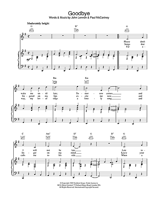 Preview The Beatles Goodbye Rock sheet music, notes and chords for Piano, Vocal & Guitar (Right-Hand Melody), SKU: 15199 sheet music, piano notes, chords, guitar tabs, score, transpose, transcribe, how to play, guide, download, learn, tutorial, progression, song, artist, awards, billboard, mtv, vh1, tour, single, album, release