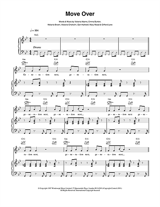 Preview The Spice Girls Move Over Pop sheet music, notes and chords for Piano, Vocal & Guitar, SKU: 15259 sheet music, piano notes, chords, guitar tabs, score, transpose, transcribe, how to play, guide, download, learn, tutorial, progression, song, artist, awards, billboard, mtv, vh1, tour, single, album, release