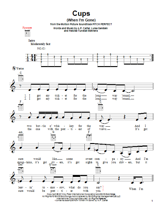 Anna Kendrick Cups When I M Gone Sheet Music Notes Chords Download Pop Notes Ukulele Pdf Print 152680 How to play when i'm gone chords on guitar online. anna kendrick cups when i m gone