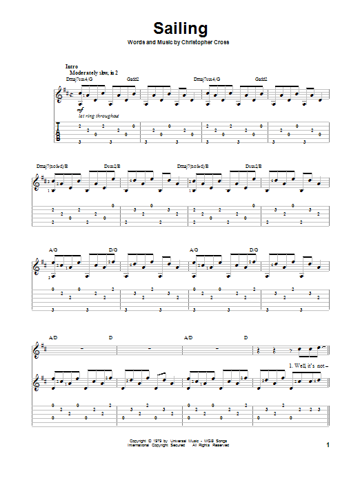 Learn Christopher Cross Sailing sheet music notes, chords. 