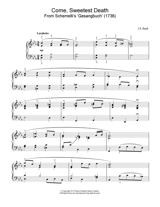 Preview J.S. Bach Come, Sweetest Death Classical sheet music, notes and chords for Piano, SKU: 15354 sheet music, piano notes, chords, guitar tabs, score, transpose, transcribe, how to play, guide, download, learn, tutorial, progression, song, artist, awards, billboard, mtv, vh1, tour, single, album, release