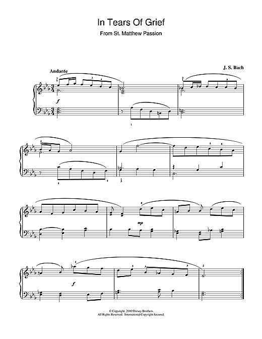 Preview J.S. Bach In Tears Of Grief (from St Matthew Passion) Classical sheet music, notes and chords for Piano, SKU: 15359 sheet music, piano notes, chords, guitar tabs, score, transpose, transcribe, how to play, guide, download, learn, tutorial, progression, song, artist, awards, billboard, mtv, vh1, tour, single, album, release