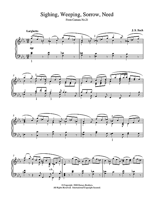Preview J.S. Bach Sighing, Weeping, Sorrow, Need Classical sheet music, notes and chords for Piano, SKU: 15373 sheet music, piano notes, chords, guitar tabs, score, transpose, transcribe, how to play, guide, download, learn, tutorial, progression, song, artist, awards, billboard, mtv, vh1, tour, single, album, release