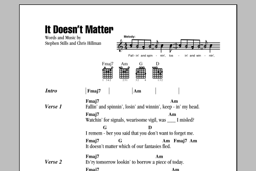 Crosby Stills Nash It Doesn T Matter Sheet Music Notes Chords Download Rock Notes Lyrics Chords Pdf Print