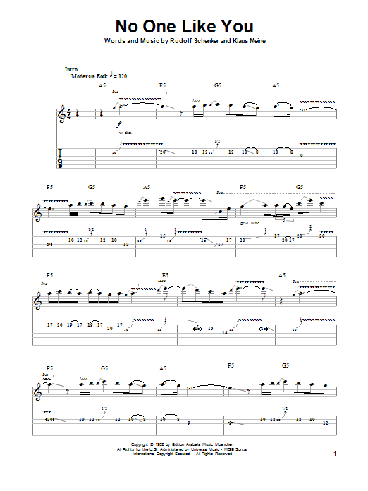 Scorpions No One Like You Sheet Music Notes, Chords | Download.